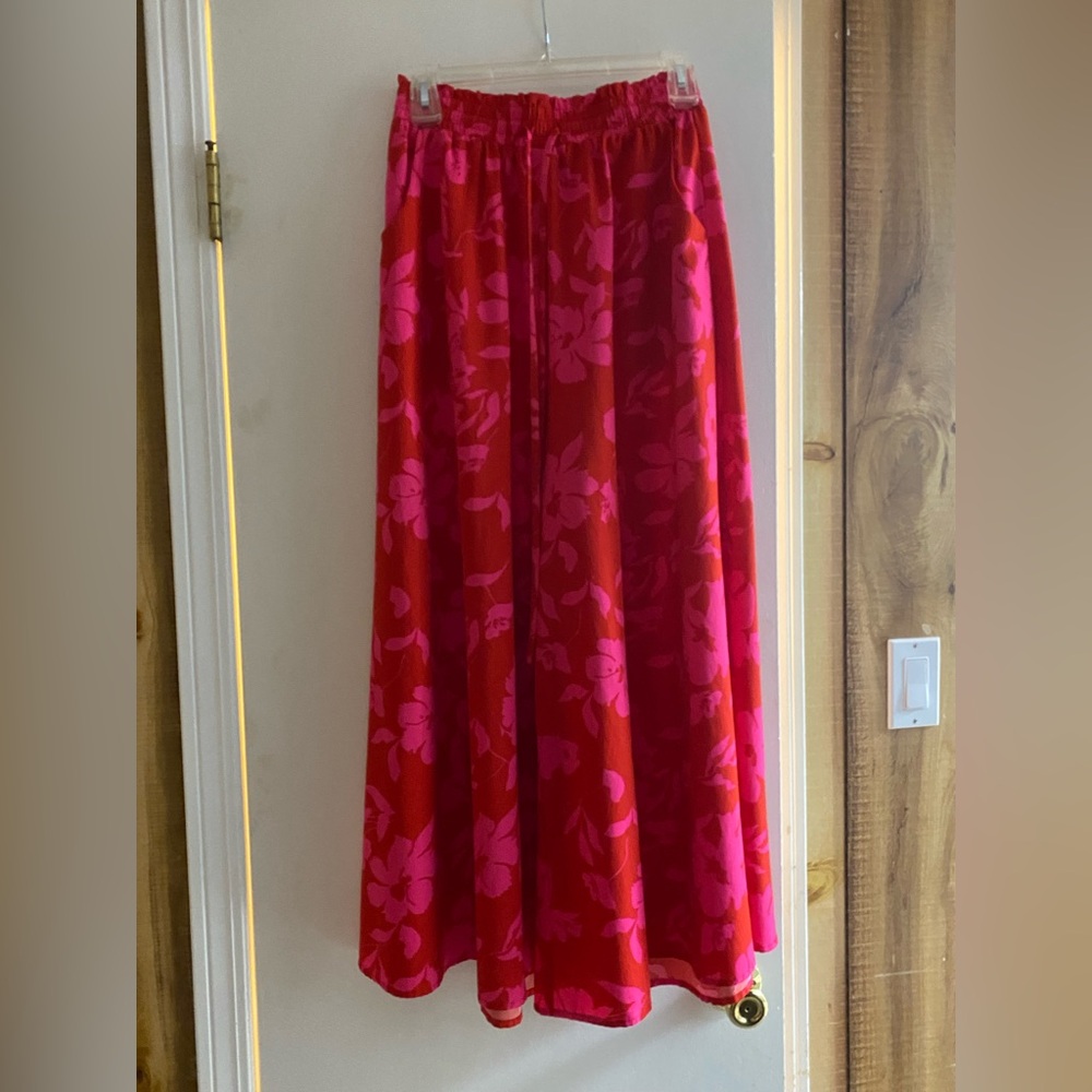 Floral Red and Pink Women's Wide Leg Pant